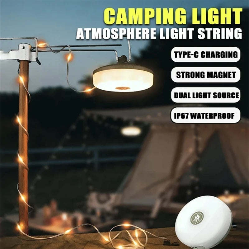Solar Outdoor Camping Light 10 Meter String Light RGB LED Tent Atmosphere Light With Hook
