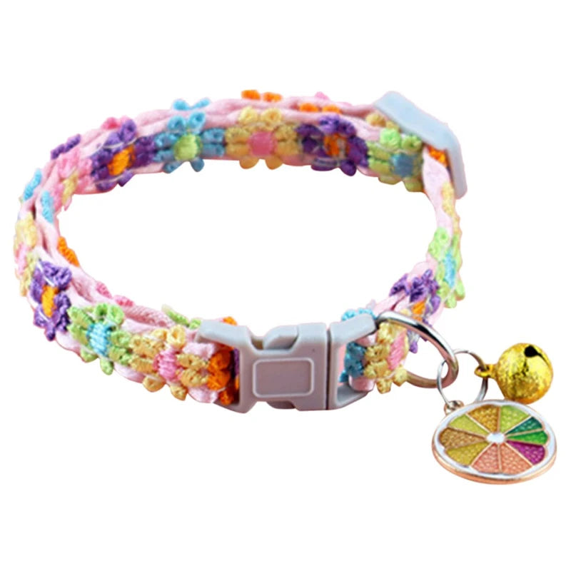 Pet Collar with Bell Adjustable Cartoon Print for Dogs Cats