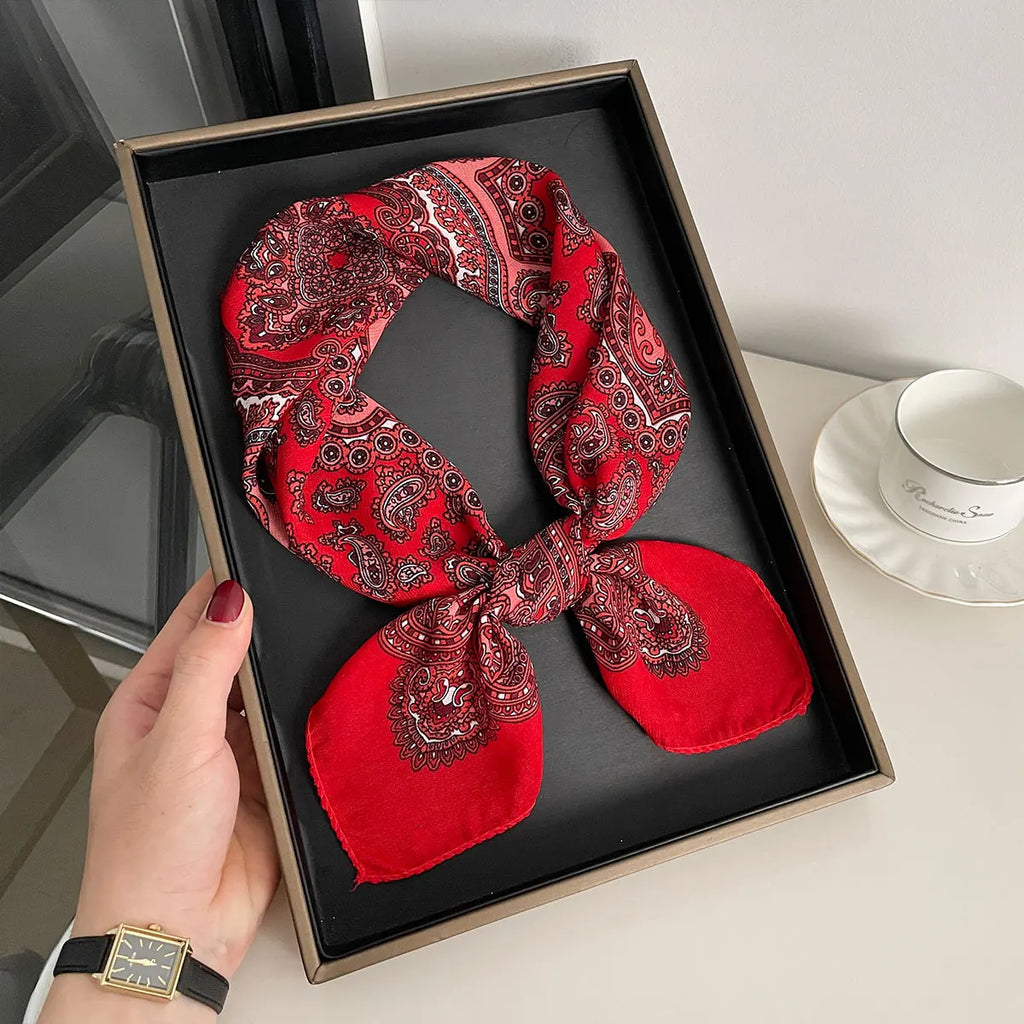 Women’s Square Scarf 70×70cm – Paisley Print Cotton Texture Shawl Headband & Neck Bandana