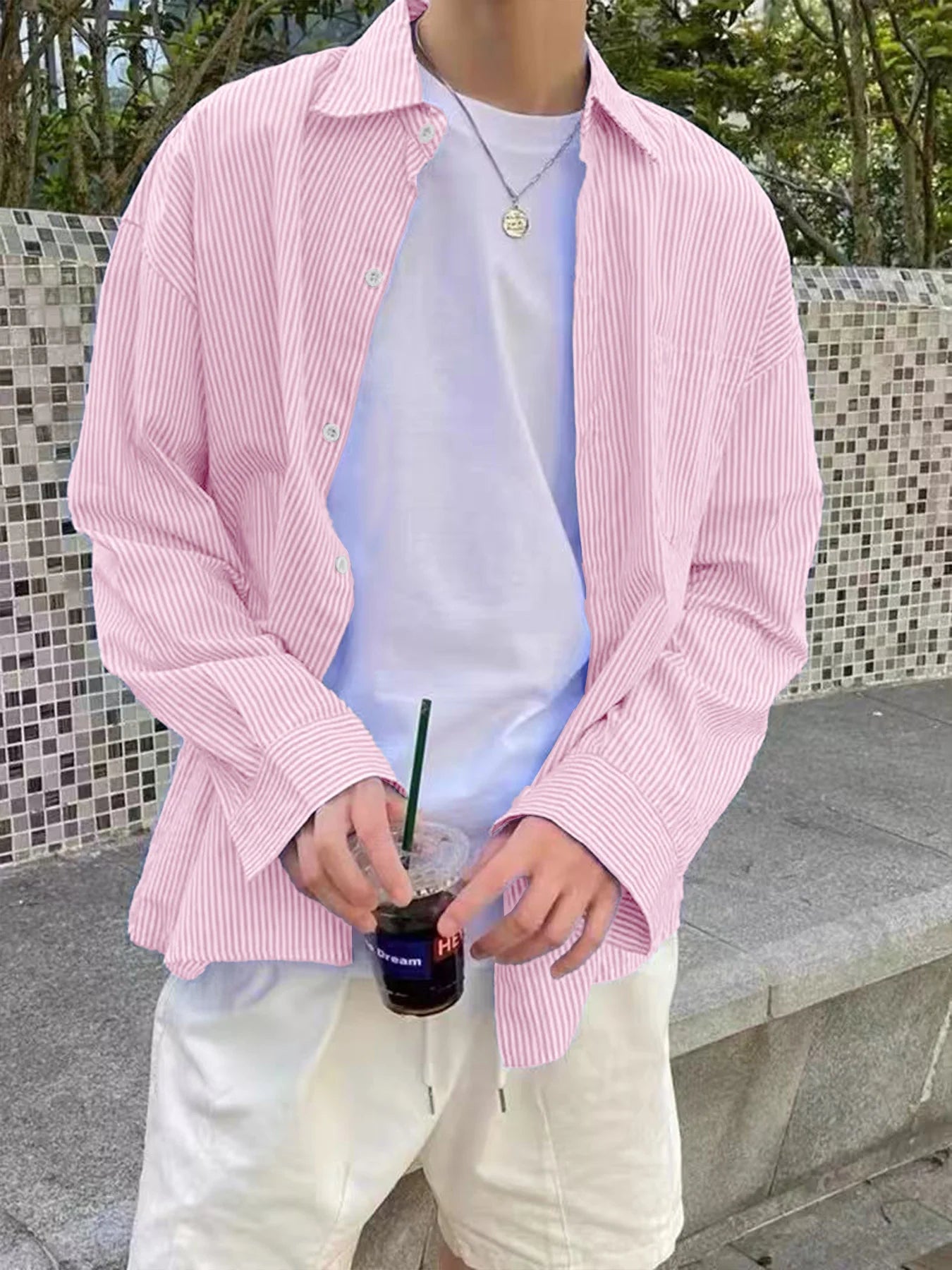 Men's Slim Fit Striped Long-Sleeve Shirt - Korean Style Casual Button-Down