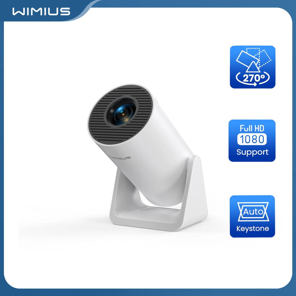 WiMiUS Mini Projector – 1080p Support, 400 ANSI, 5G WiFi & Bluetooth, Auto Keystone, 270° Rotating Bracket