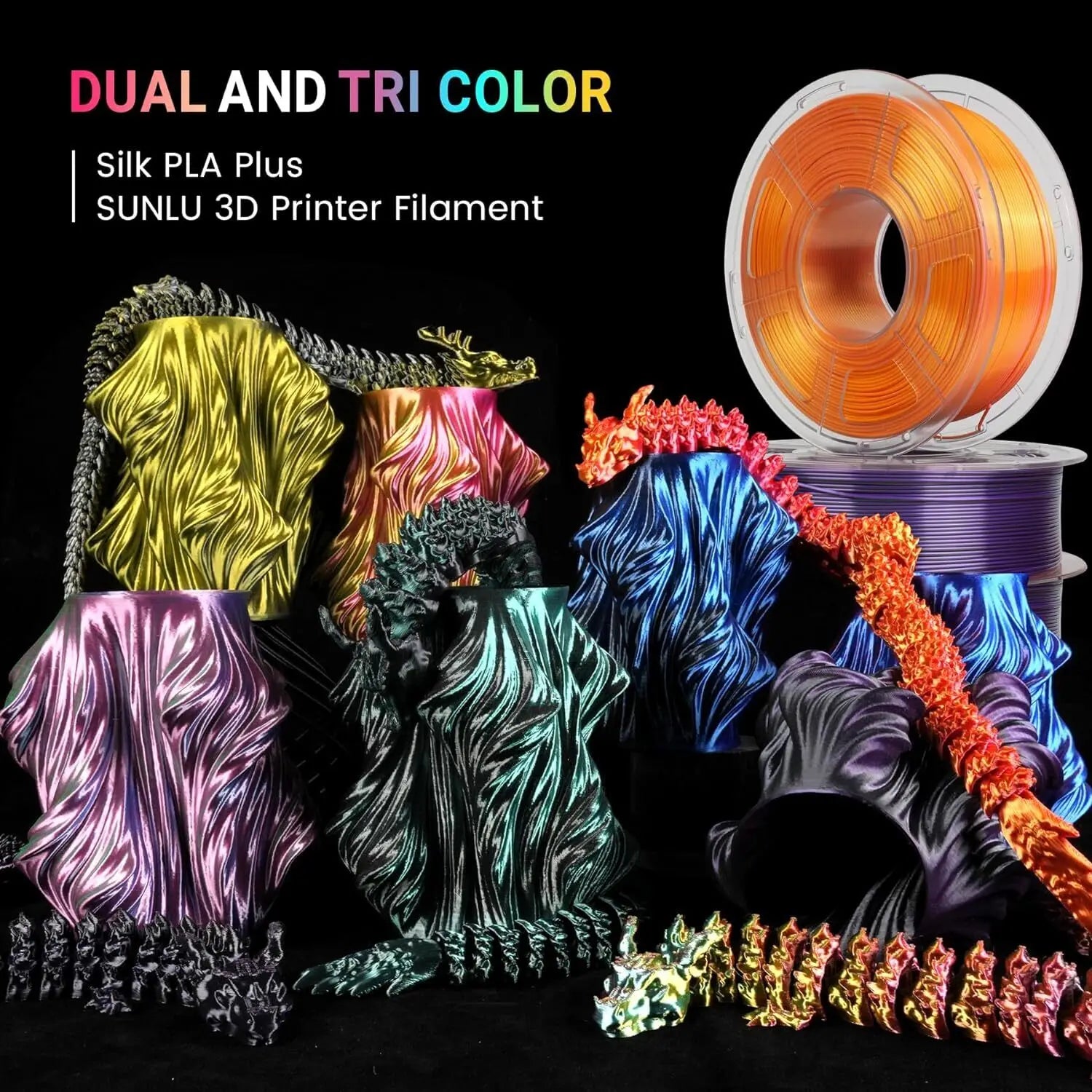 SUNLU SILK Dual &Triple Colors  3D Printer Filament 5KG 1kg/roll 1.75mm Dimensional Accuracy +/- 0.02 mm 2.2 LBS (1KG) Fast Ship - trendingshoping.com