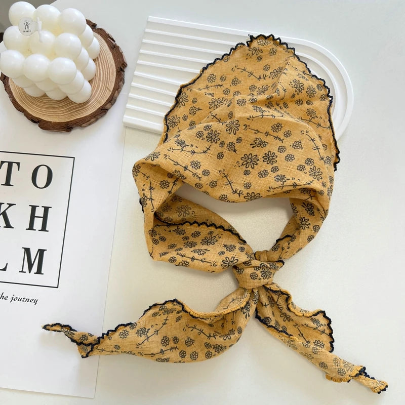 Summer Print Flower Neck Scarf Shawl Triangle Hair Head Wrap Headband Handkerchief Hair Ties Bandanas Hair Ribbon For Women
