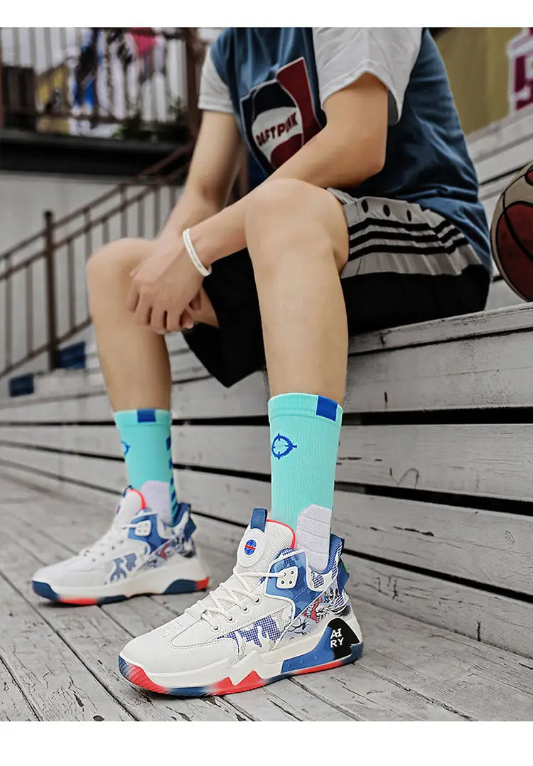 High Top Basketball Shoes for Couples | Air Cushion Athletic Sneakers – Wear Resistant & Breathable