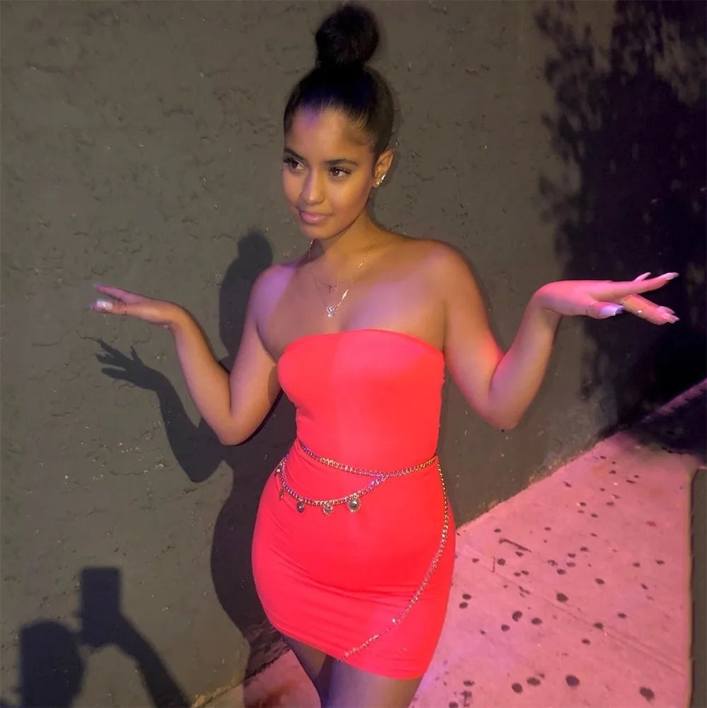 Women Off Shoulder Strapless Bodycon Mini Dress