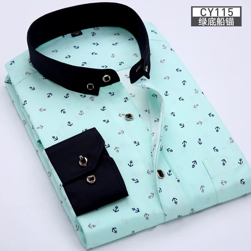 Men's Slim Fit Long-Sleeve Printed Shirt - Non-Iron Breathable Business Casual