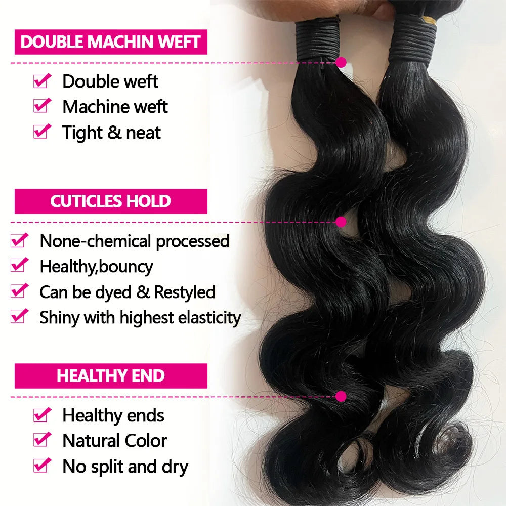 Queenlike 24 24 24 Inch Body Wave Bundles Human Hair 12A Brazilian Raw Hair Weave Bundles 1/3 PCS Human Hair Bundles Extensions - trendingshoping.com
