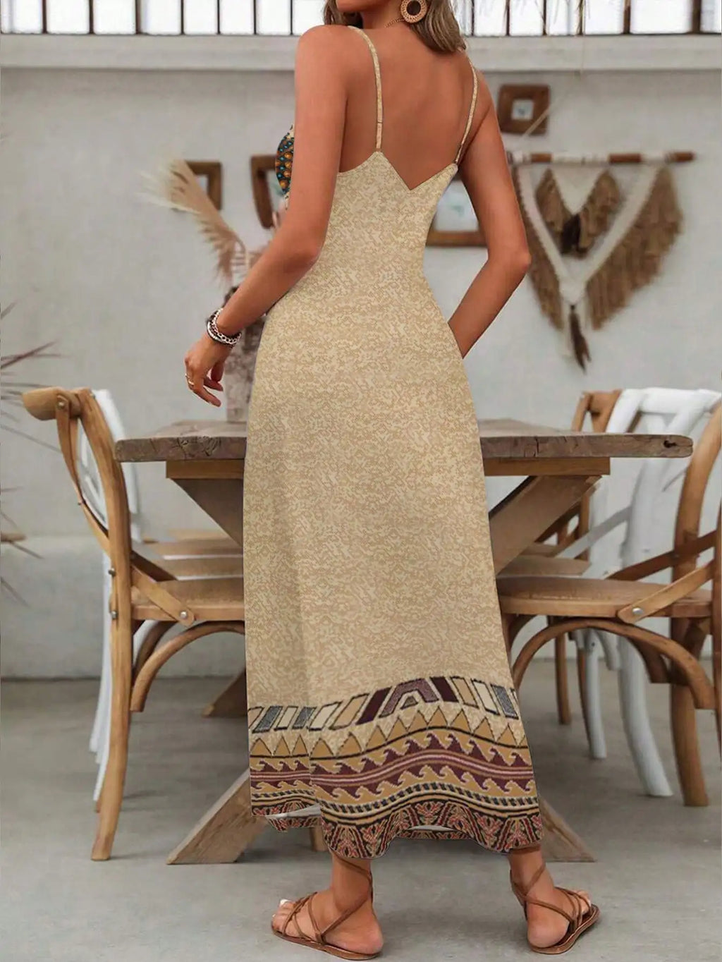 Women's Fashion Western Ethnic Print Casual Suspender Dress