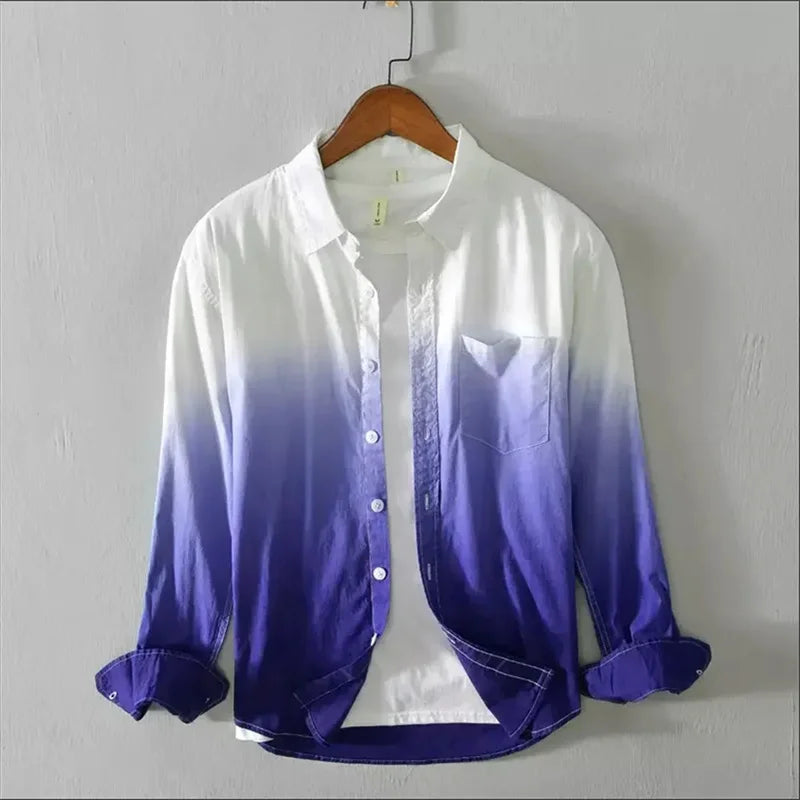 Men’s Long Sleeve Linen Shirt Casual Gradient Design