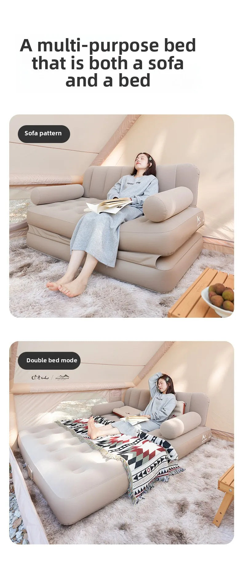 Outdoor Camping Inflatable Sofa Portable Folding Air Mattress For Hiking Tent Home Use