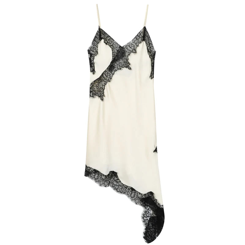 Women Asymmetric Lace Slip Dress Sleeveless Mini