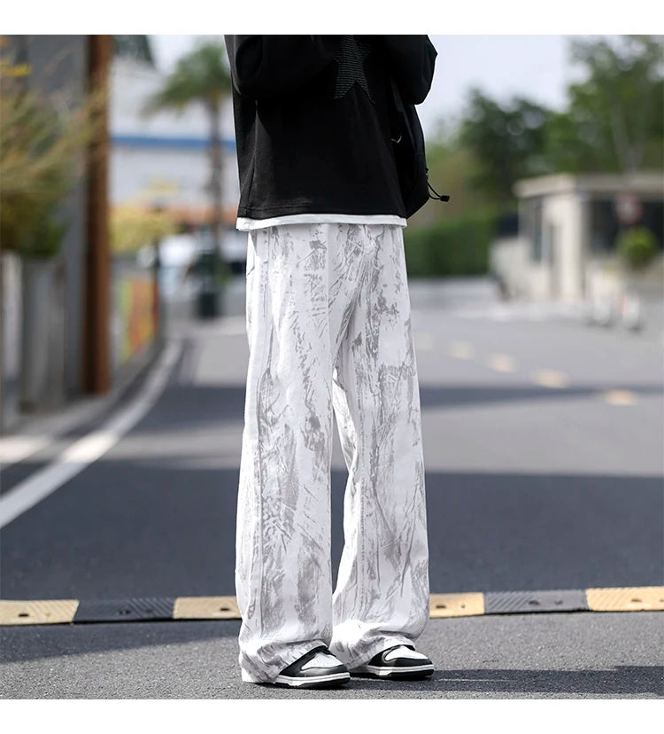 Jeans Mens Classic Straight Leg Jeans White Tie Dye Denim Pants Unisex Fashion Casual Trousers Streetwear Hip Hop Style Washed - trendingshoping.com