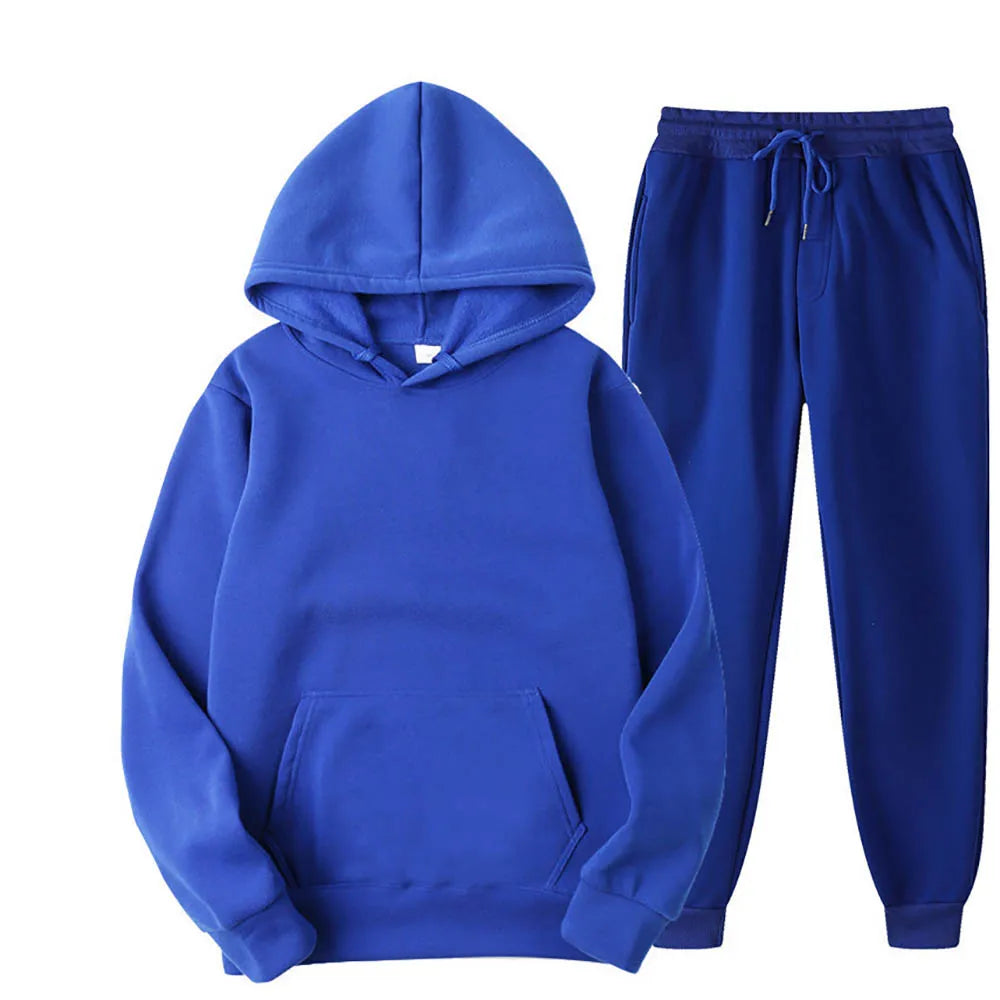 Unisex 2-Piece Tracksuit Hooded Sweatshirt and Pants Sportswear