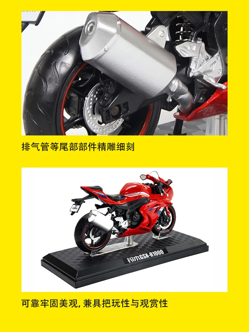 MSZ CCA 1:12 SUZUK GSX-R1000 with base alloy die-cast car motorcycle model, toy gift giving, die-cast static motorcycle model
