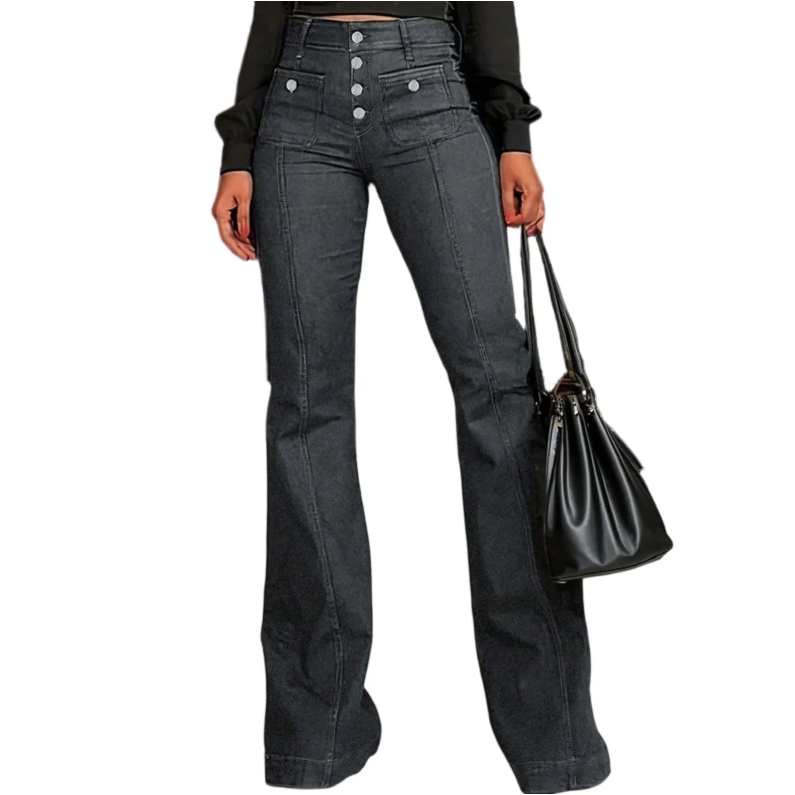 Female Fashion Trendy Jeans Vintage Solid Color High Waist Sexy Design Cozy Elegant Comfort Trousers