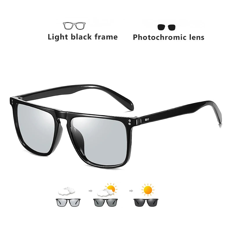 Rivet Square Photochromic Sunglasses Polarized Driving Glasses Men Women