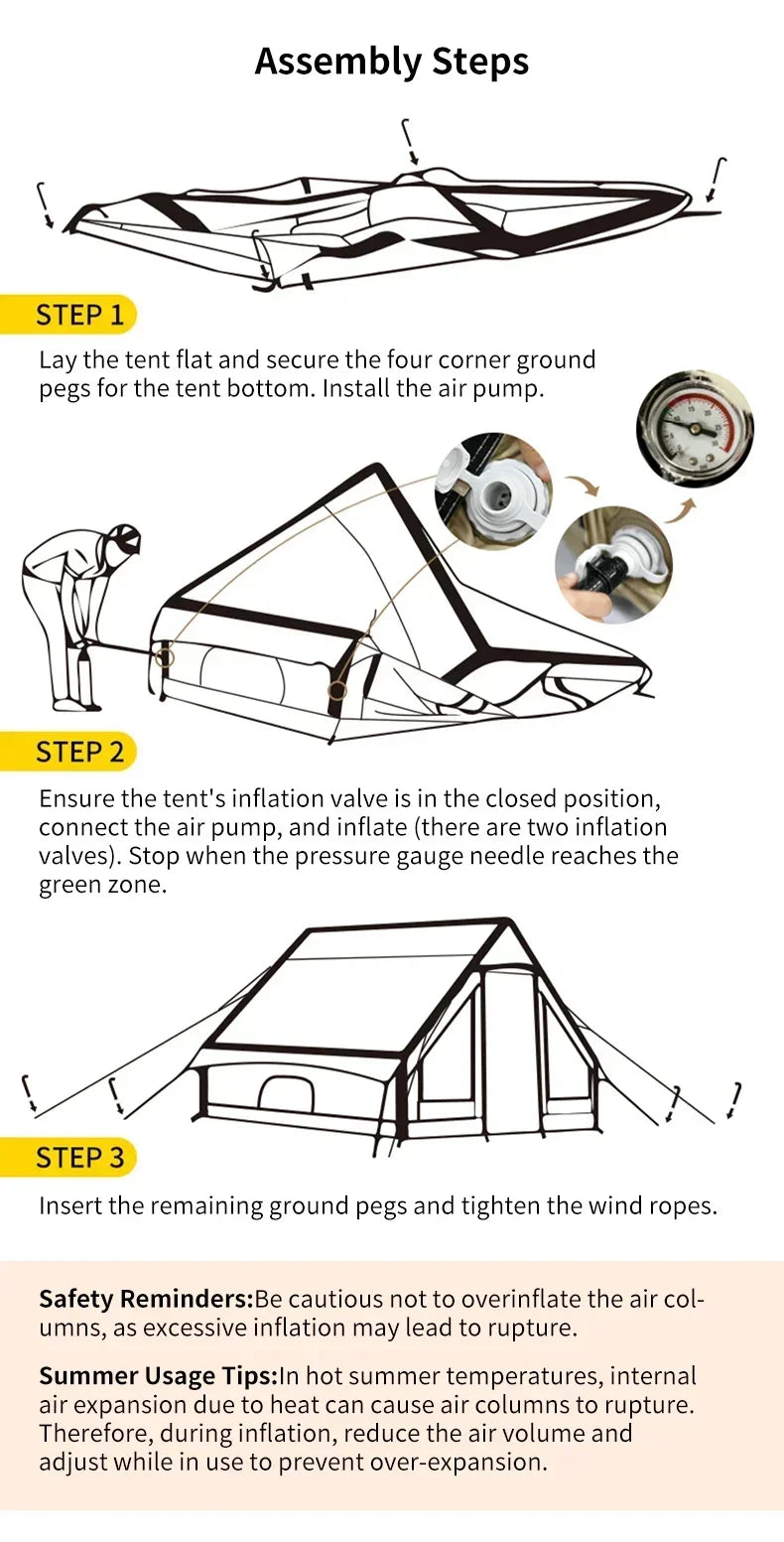 Outdoor Camping Complete Set Large Inflatable Tent New Material Equipment With Sun Protection Overnight Shelter