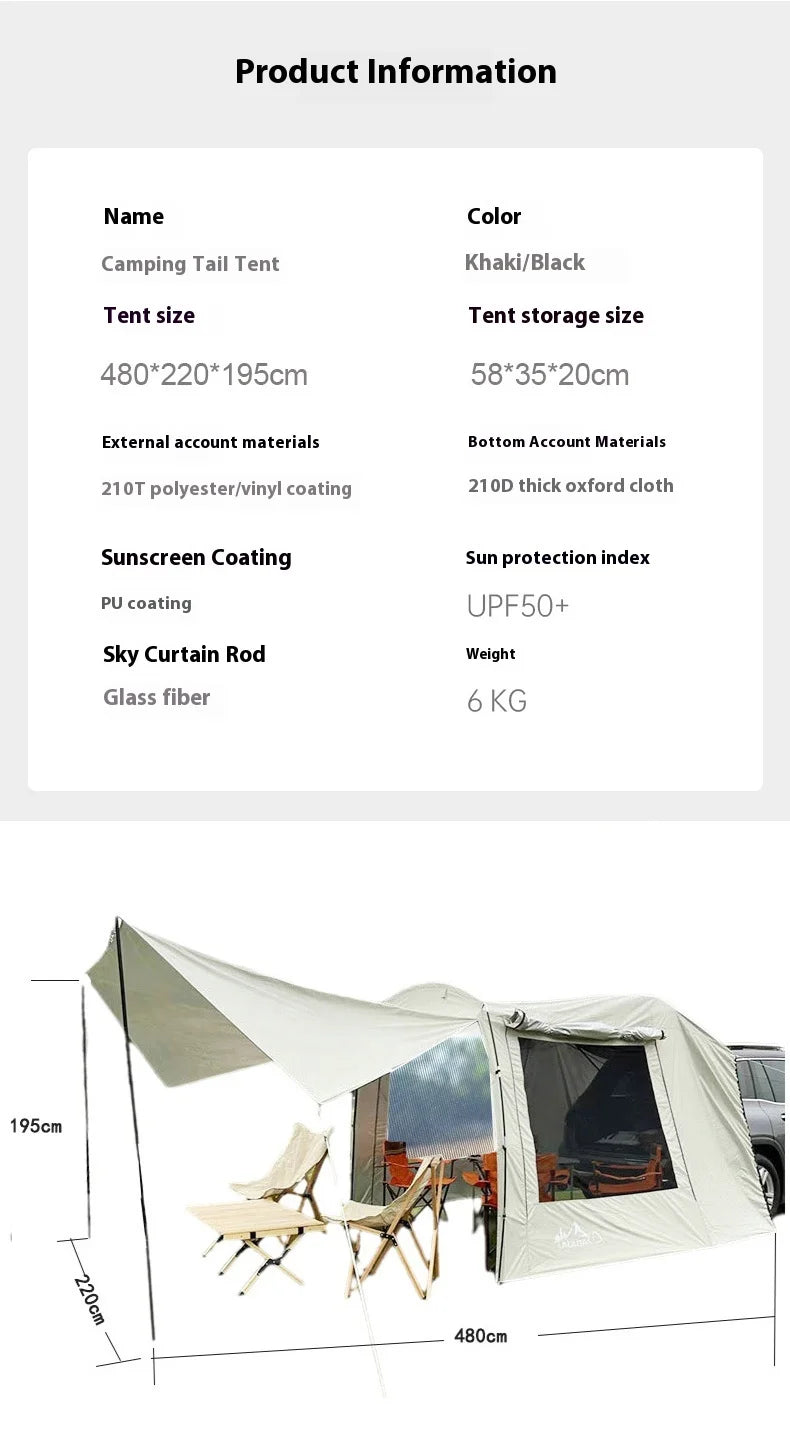 Lohascamping Portable Waterproof SUV Tail Car Docking Tent For 3 To 4 People Large Dome Sunshade Tunnel Style Tent