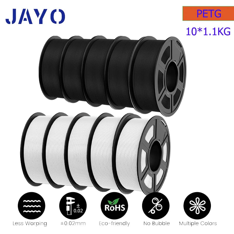 JAYO petg Filament 3d PETG 1.75mm 10Rolls Neatly Wound Toughness no bubbles 3D Printer Filament for FDM Muticolor 1.1KG /roll - trendingshoping.com