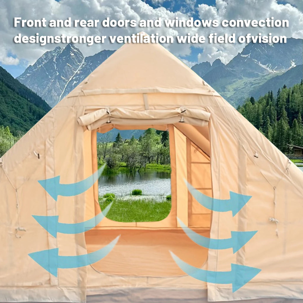 Inflatable Camping Tent For 4 To 8 People With Windows Portable Water Resistant Four Season Outdoor Tent