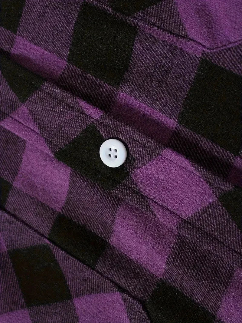 Men's Plaid Flannel Shirt – Long Sleeve Smart Casual Top with Two Chest Pockets, Spring & Autumn Style