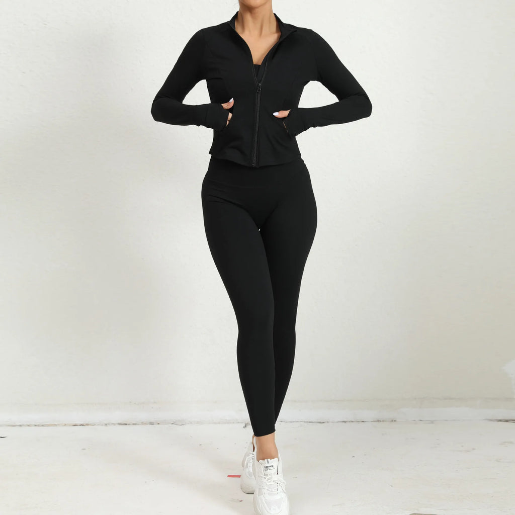 Women’s 2-Piece Yoga Gym Set - Zip-Up Sports Jacket & High-Waist Leggings