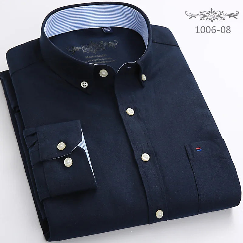 Men's Slim Fit Long Sleeve Shirt – Formal Plain Cotton Shirt with Single Pocket, Soft Plaid Office & Designer Tops"