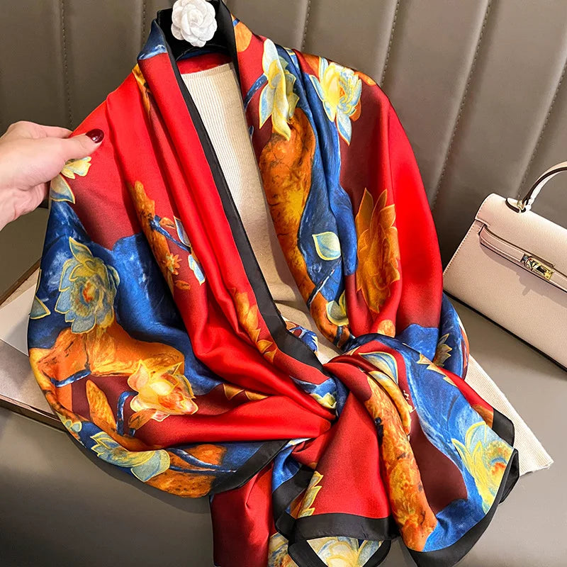 Spring Scarf Women's Luxury Design Polyester Material Soft Shawl Beach Scarf