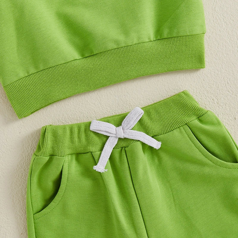 Baby Boy Girl Christmas Outfit Green Monster Long Sleeve Sweatshirt Solid Long Pants 2 Piece Set