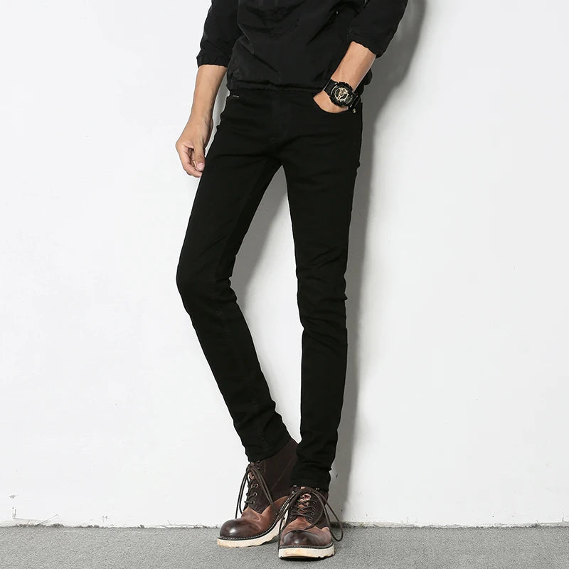 Men's Slim Fit Stretch Skinny Jeans - High Quality Black & White Denim Pants