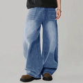Mens Straight Loose Wide Leg Baggy Jeans Black Gray Blue Casual Pants