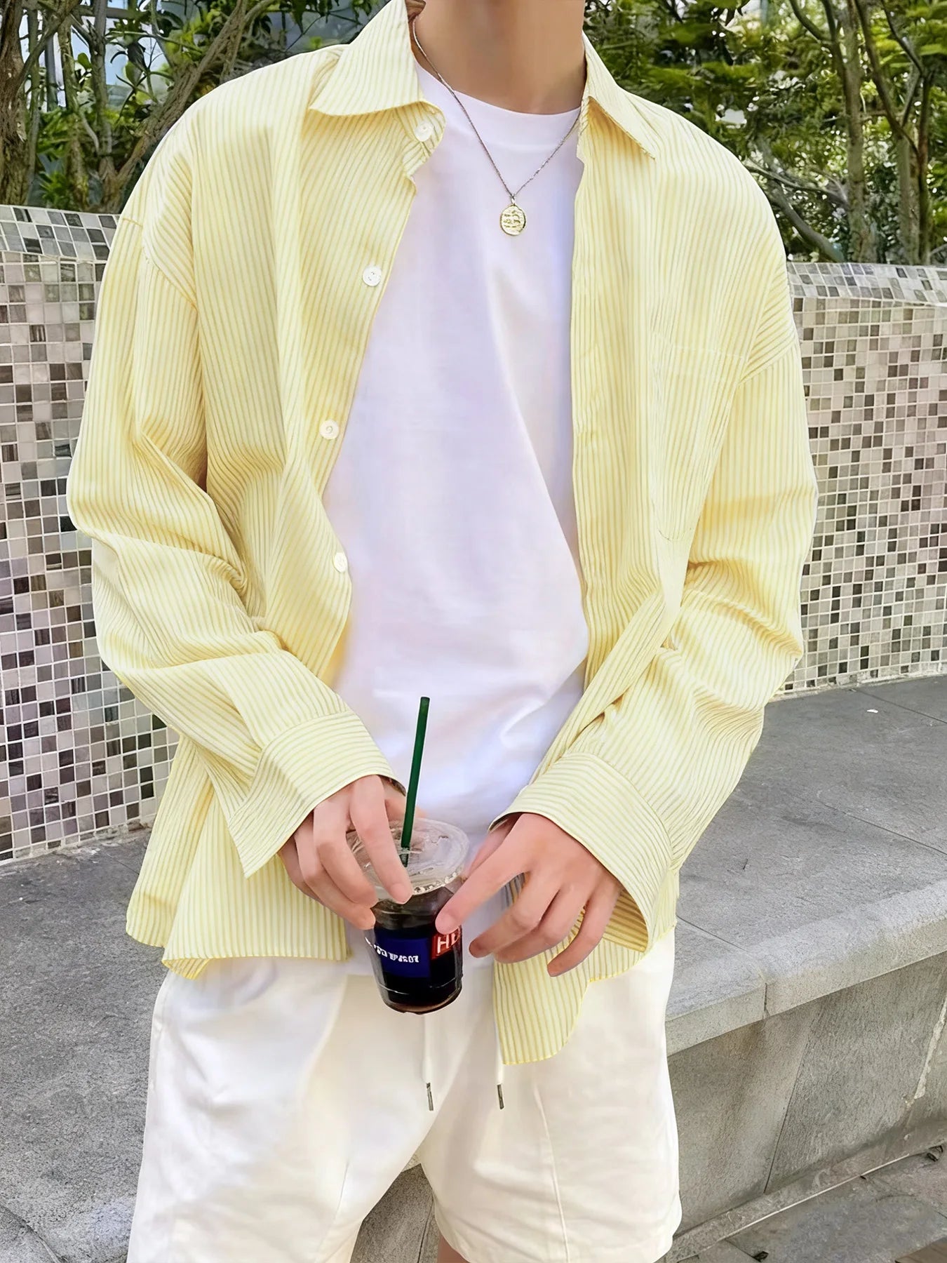 Men's Slim Fit Striped Long-Sleeve Shirt - Korean Style Casual Button-Down