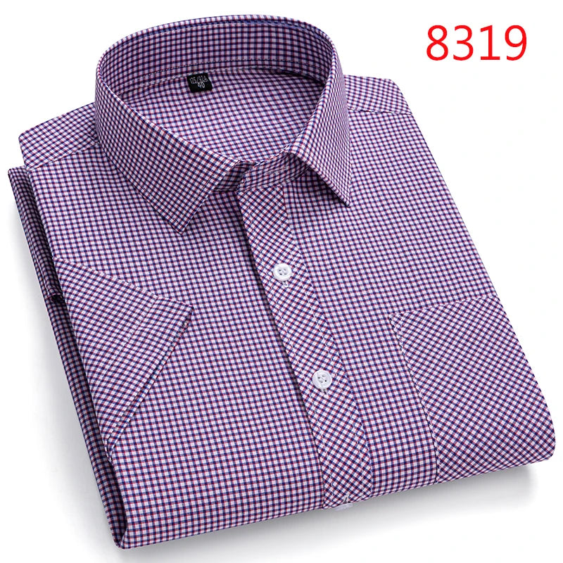 Men's Casual Cotton Plaid Shirt – Short Sleeve Summer Shirt, Elegant Business & Smart Dress Shirt, England Fashion Top