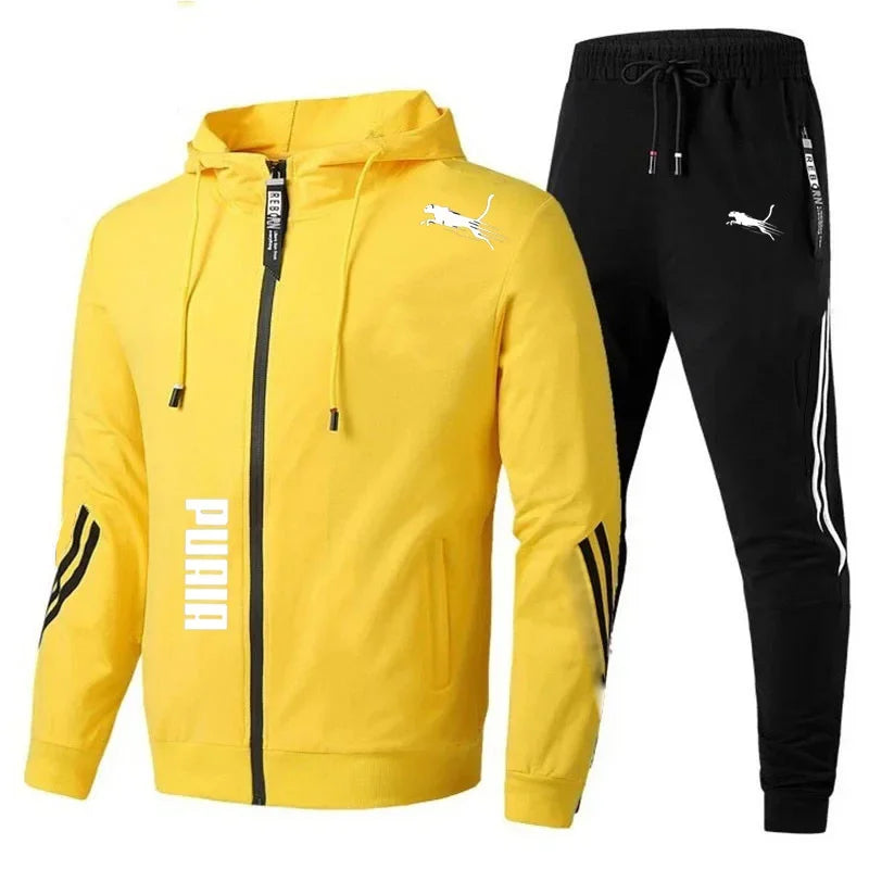 Men's Spring Autumn Tracksuit – 2-Piece Hoodie & Joggers Set, Fitness Running Sportswear, Casual Clothing