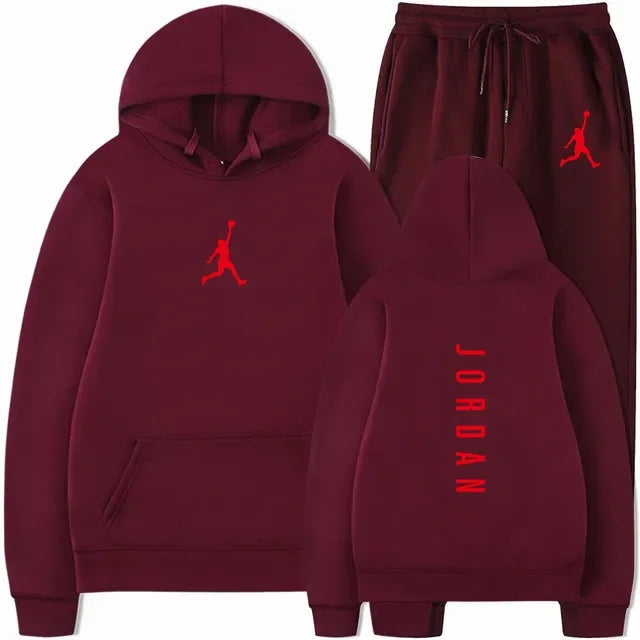 Men's Essential Winter Tracksuit - Heavyweight Solid Color Hoodie & Stretch Jogger Set - 2-Piece Urban Sportswear