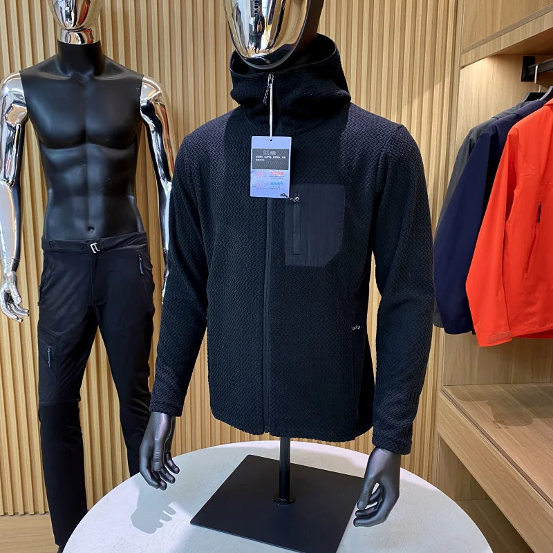 Mens Warm Fleece Hoodie Outdoor Jacket Breathable Skin Friendly Autumn Winter Thermal Sweatshirt