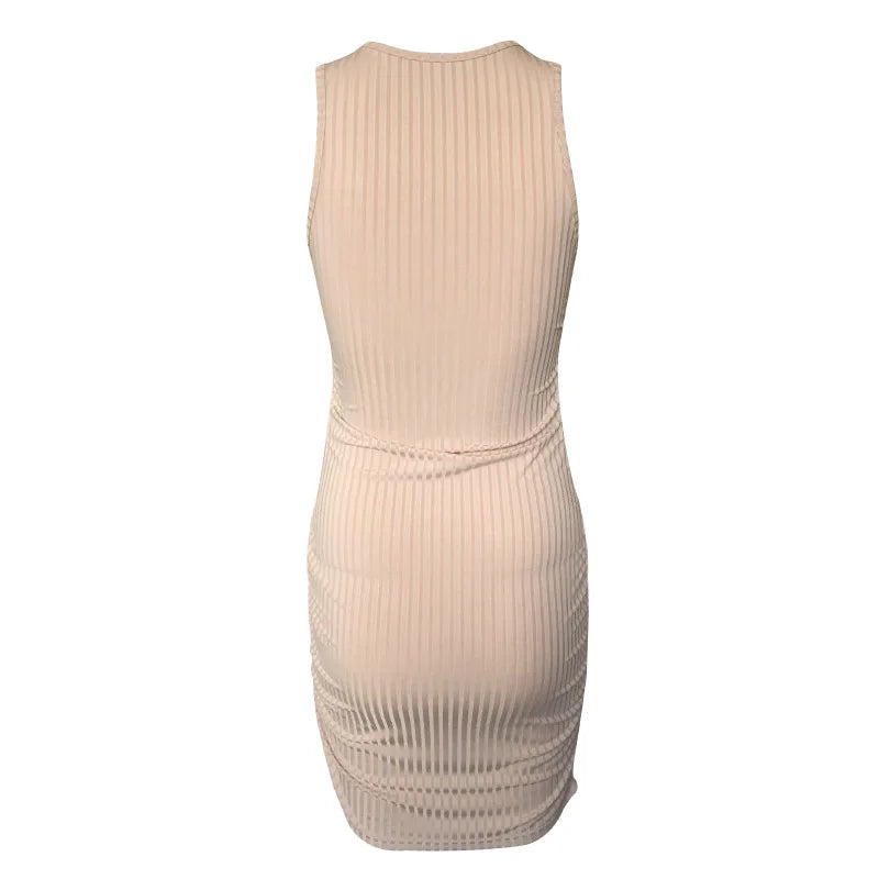 Women Bodycon Mini Dress Sleeveless Slim Fit Solid Color