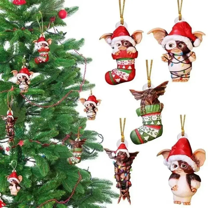 Xmas Gremlins Santa Hat Socks Dog Honeycomb Ball Christmas Tree Pendant Christmas Party Decorations Children Christmas Gift - trendingshoping.com