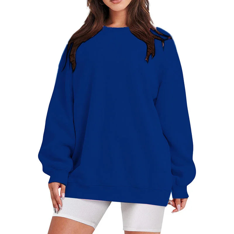 Women's Round Neck Pullover Sweatshirt - Loose Fit Long Sleeve Sports Casual Top for Spring/Autumn