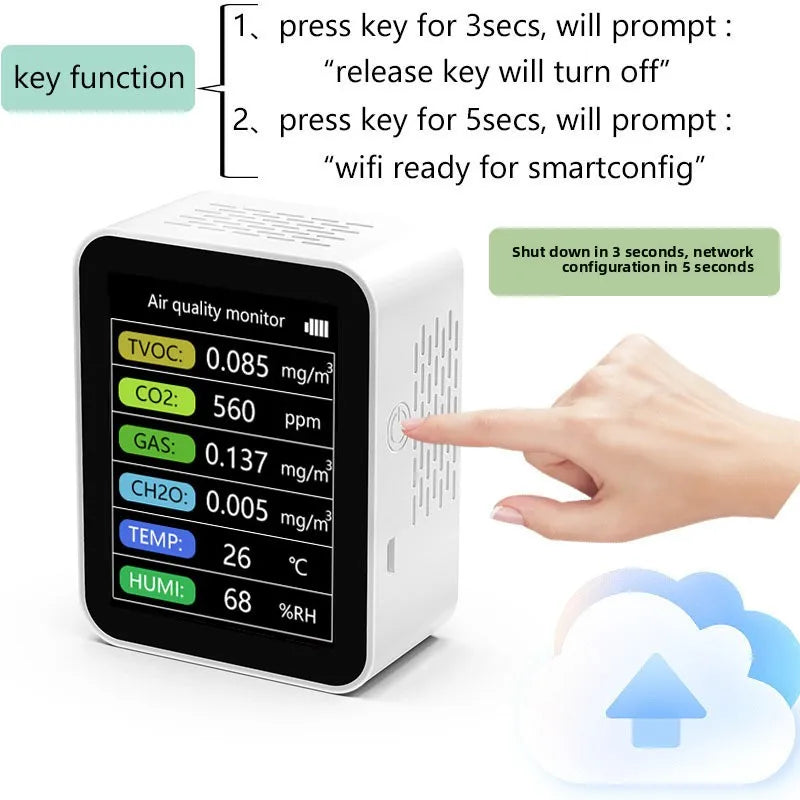 Smart Air Quality Monitor With Semiconductor Sensor For Home Office Real Time Detection PM2 5 CO2 Temperature Humidity