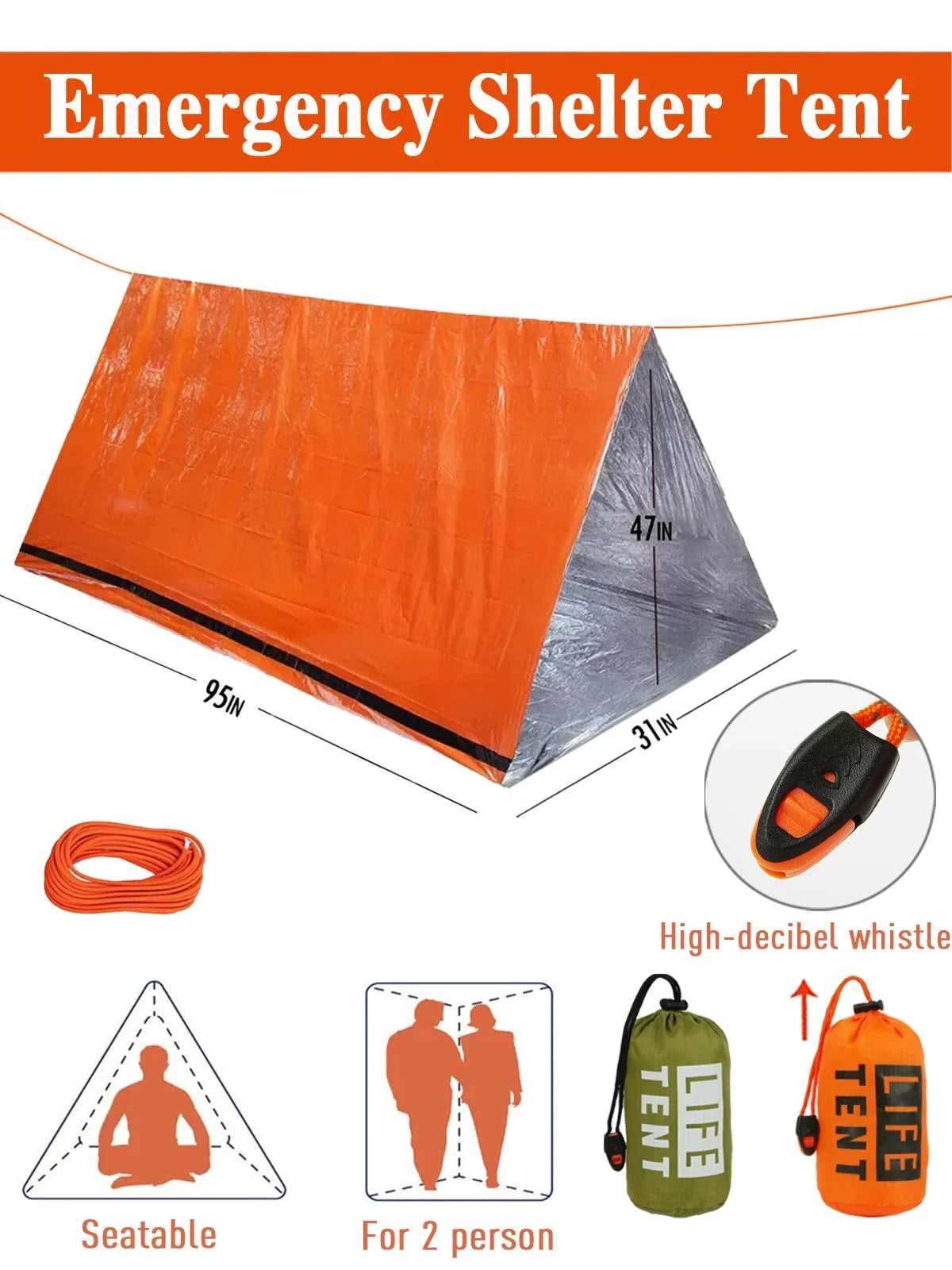 2 Person Emergency Waterproof Camping Travel Tent Portable Outdoor Family Tourist Shelter Gear