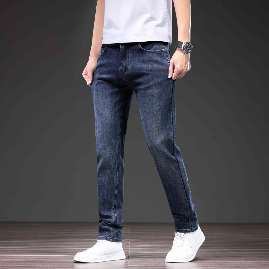 Men's Loose Straight Leg Jeans - Slightly Stretch Casual Denim Pants, Blue/Black