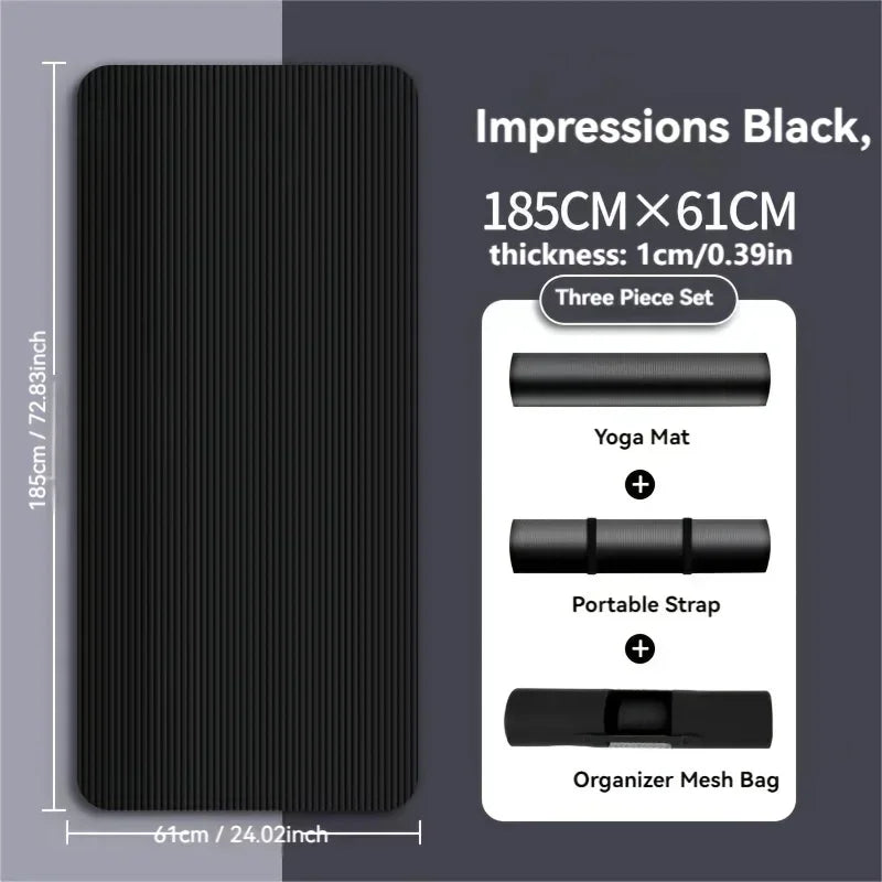 Thick Black Yoga Mat Non Slip Durable NBR Rubber Fitness Exercise Mat for Home Workouts