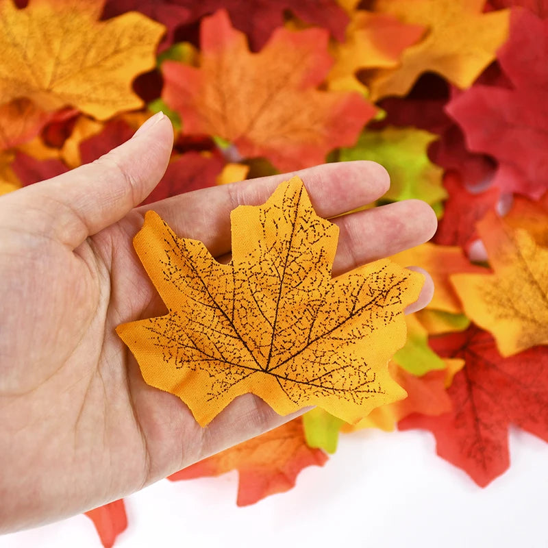 100/200Pcs Artificial Maple Leaves Autumn Fall Leaf For Thanksgiving Halloween Christmas Home Table Decoration DIY Wedding Party