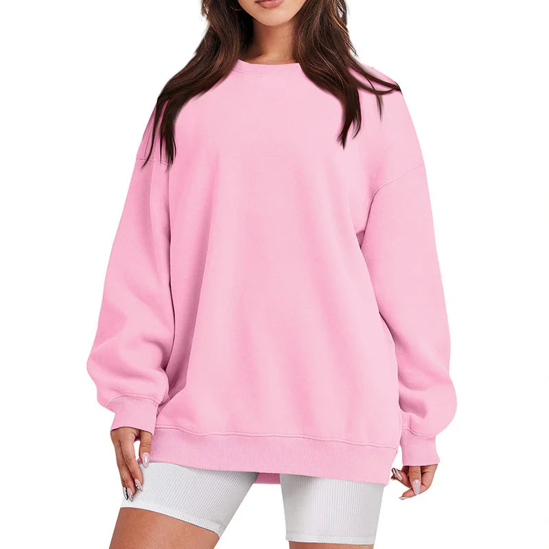 Women's Round Neck Pullover Sweatshirt - Loose Fit Long Sleeve Sports Casual Top for Spring/Autumn