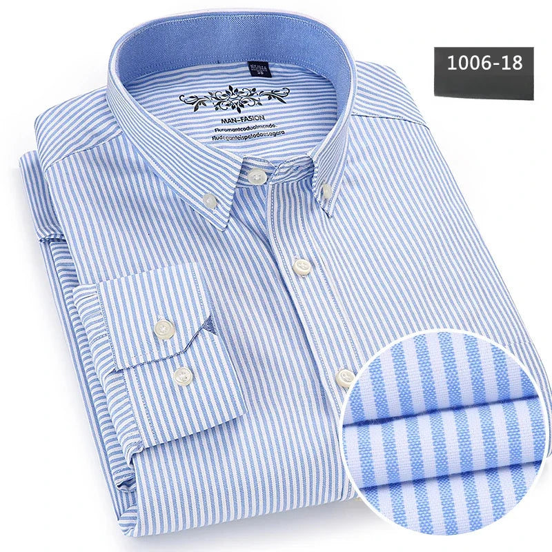 Men's Slim Fit Long Sleeve Shirt – Formal Plain Cotton Shirt with Single Pocket, Soft Plaid Office & Designer Tops"