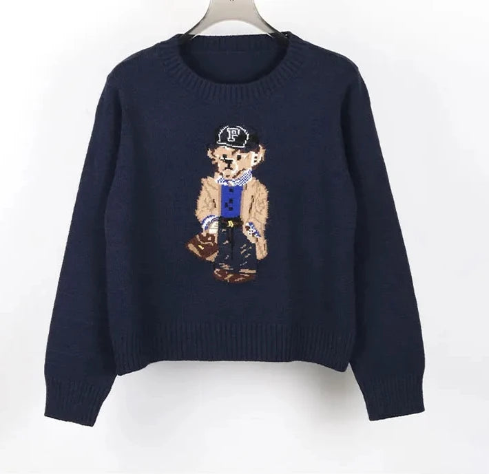Bear Print Cashmere Pullover Sweater – Trendy Autumn/Winter Knitwear - trendingshoping.com