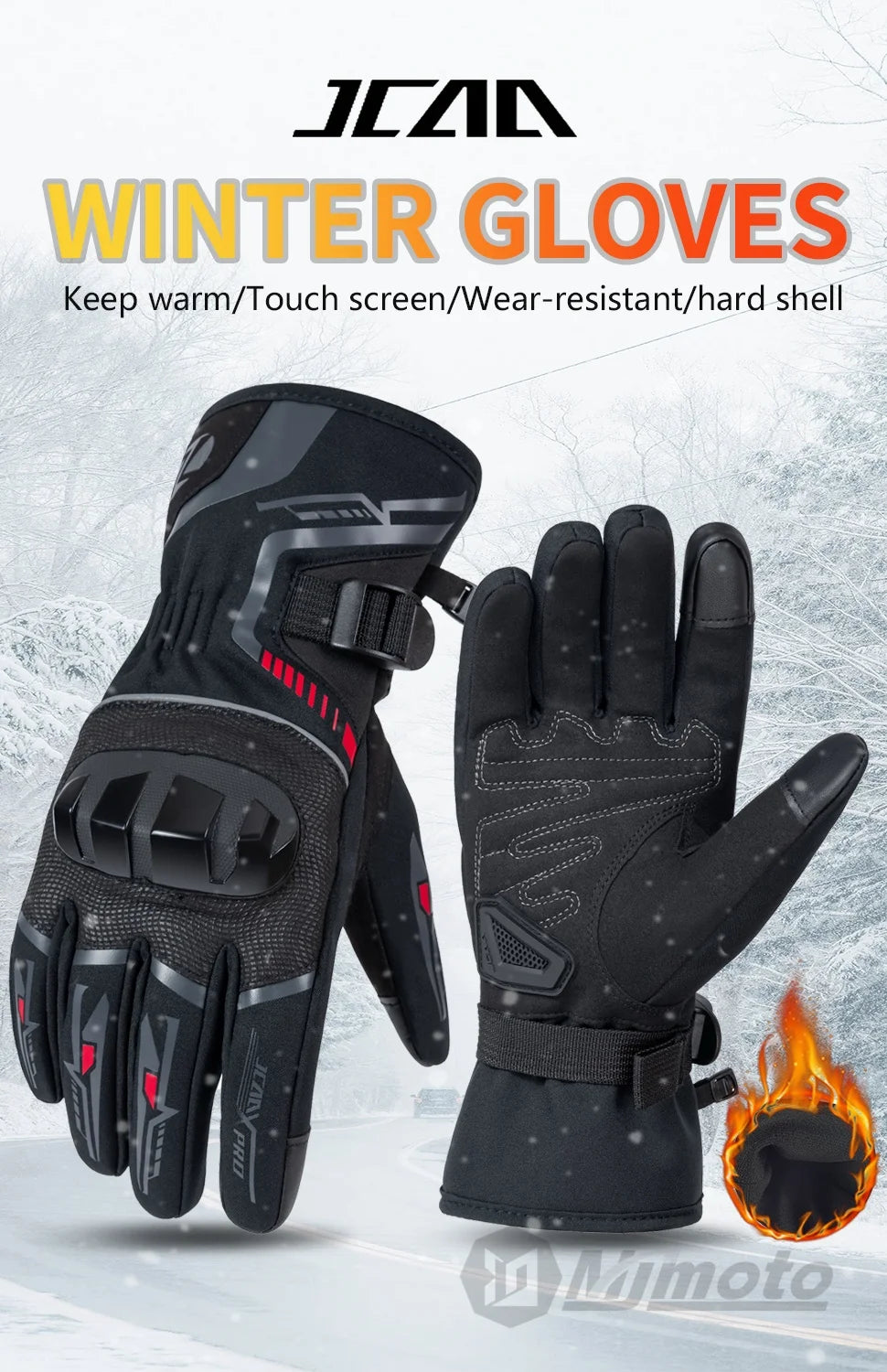 JCAA-Durable Motorcycle Riding Gloves for Men Women,Waterproof,Touchscreen,Anti-Slip,Anti-Fall,Protective,Bike,Moto,Warm Winter