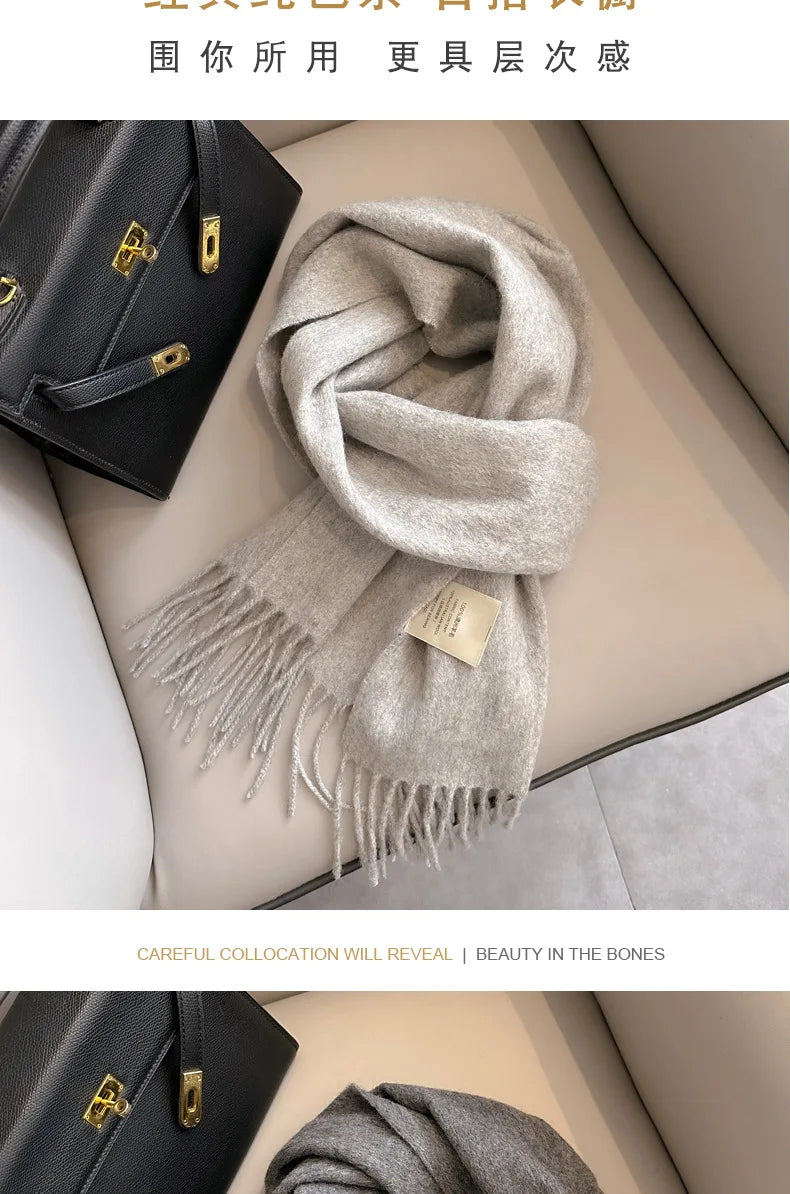 Winter Narrow Scarf 28 Color 100% Wool Scarf Hot Selling Solid Color Scarf Men's and Women's Universal Warm and Cold proof Scarf - trendingshoping.com