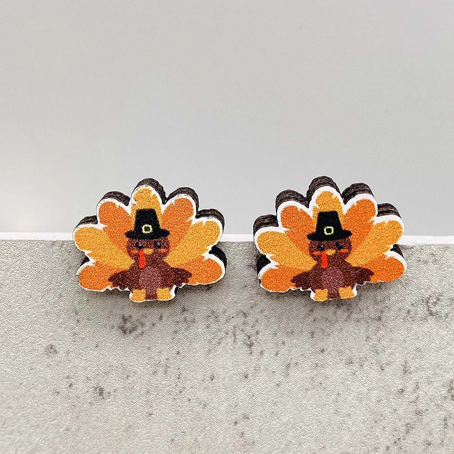 New Autumn Thanksgiving Ear Studs Maple Leaf  Pumpkin Turkey Sunflowe Dwarf Wooden Earrings Jewelry Thanksgiving Festival Gift